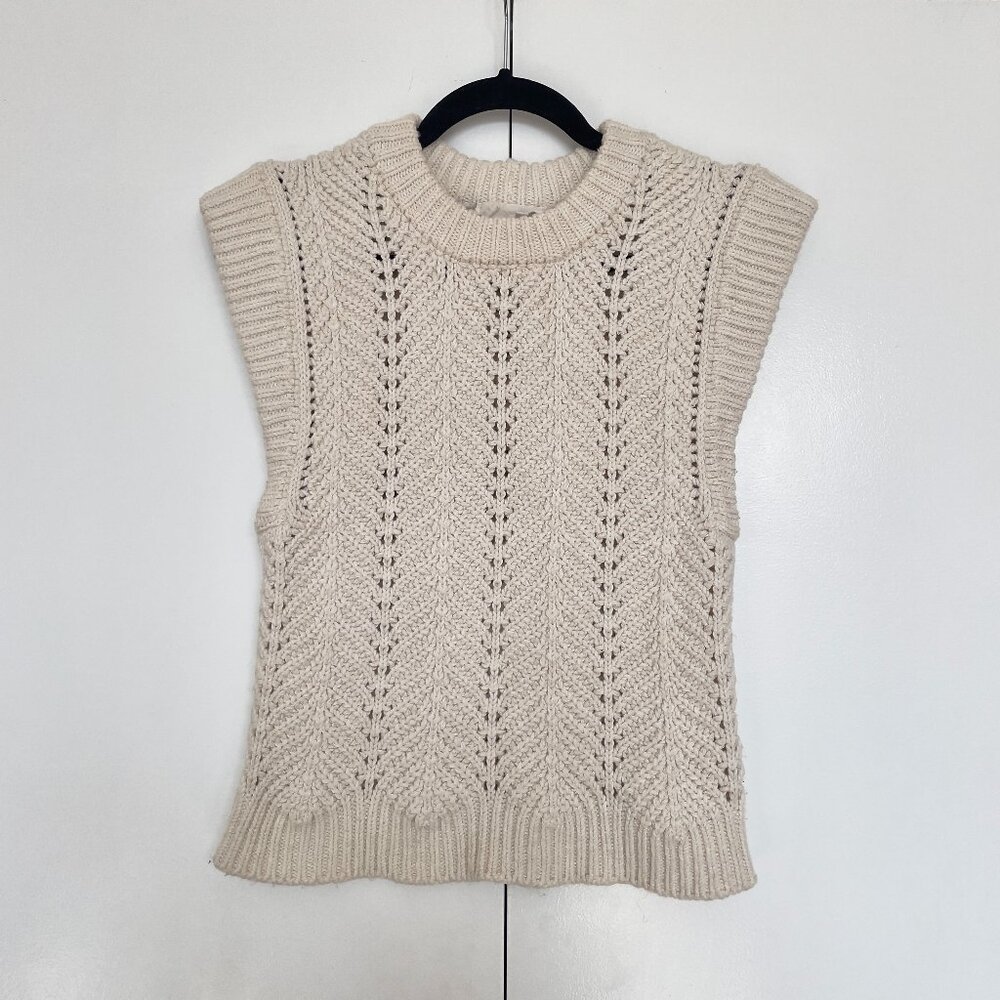ba&sh | Cream "Duna" wool blend knit crew neck sleeveless sweater vest | Size S